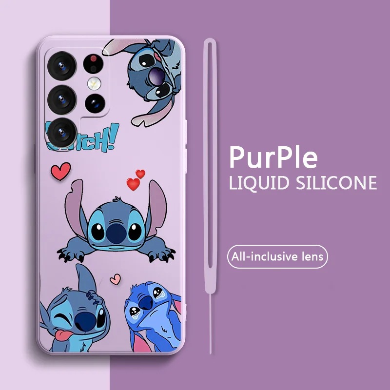

NEW Stitch LOVE Phone Case For Samsung Galaxy S23 S22 S21 S20 FE Ultra Plus S10 Lite 5G Liquid Rope Funda Cover