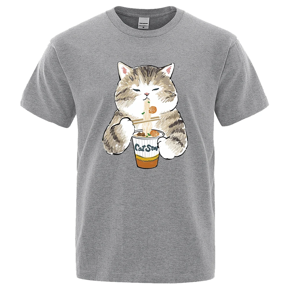 

Футболка мужская оверсайз с принтом «кот ест лапши», повседневный удобный дышащий Топ, модная рубашка, лето