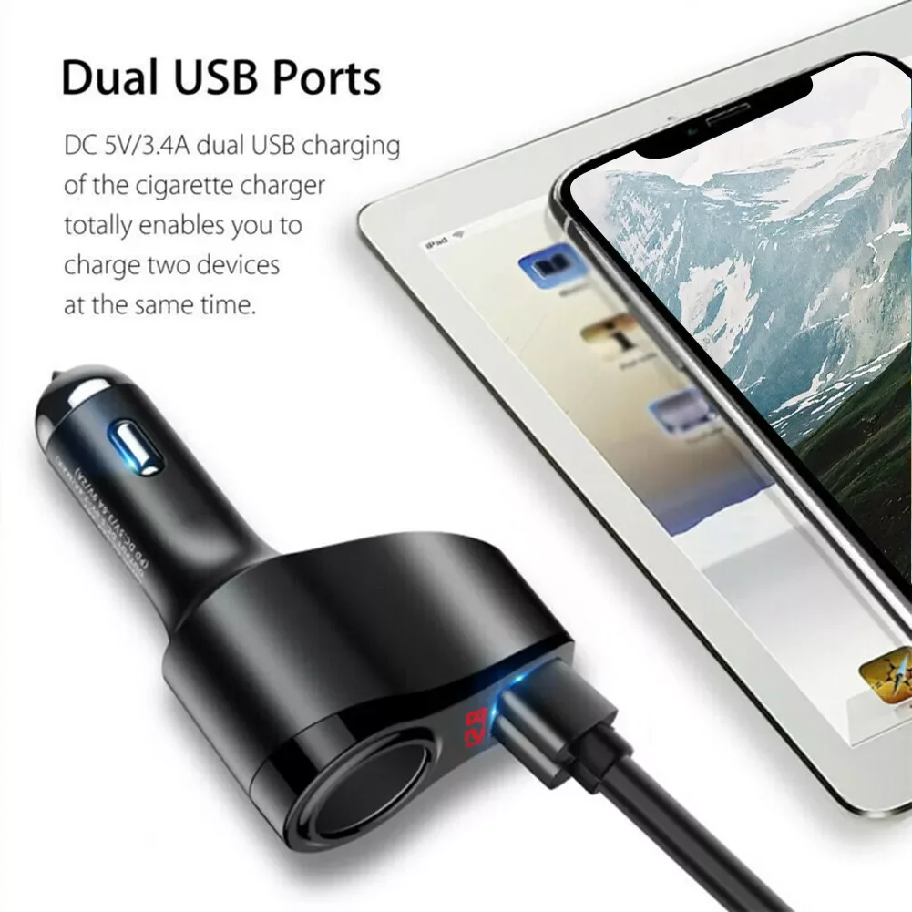 

12-24V Dual USB Ports Lighter Splitter Multifunctional Adapter Fast Charging Socket Stable Car Charger Accessories