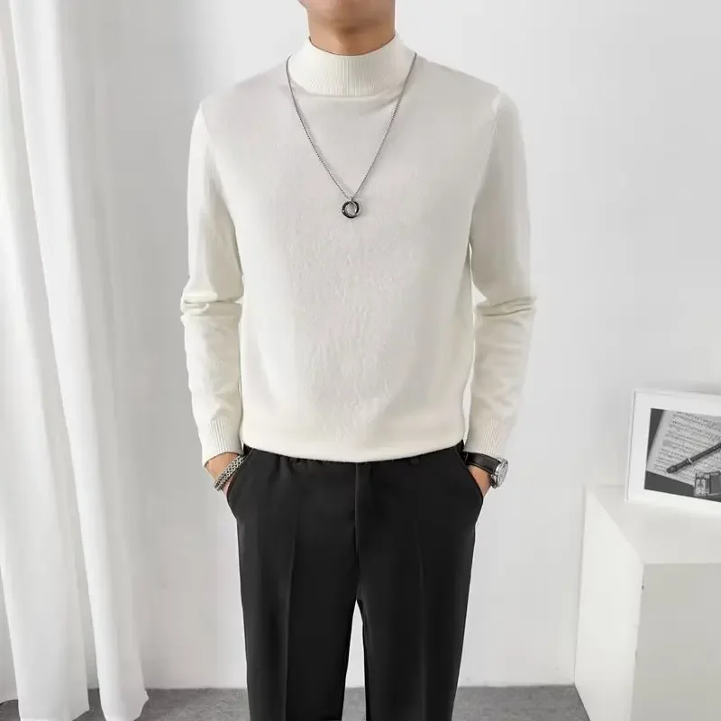 Men's Trendy Pullover Solid Color Sweater Knitted Top Casual Crew Neck Base Layer Inner For Autumn Winter