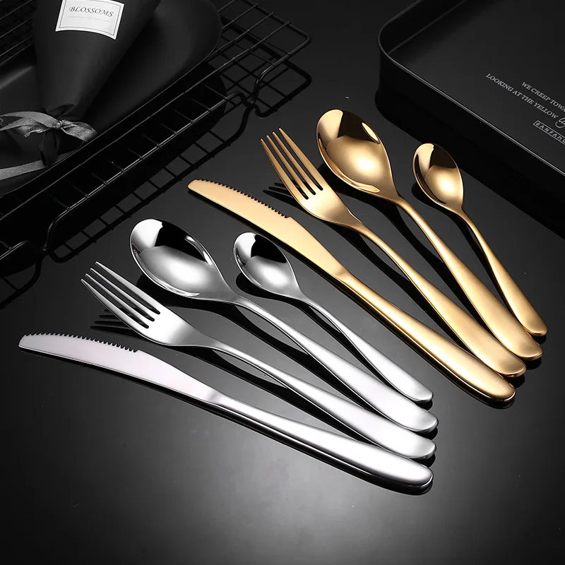 

16Pcs Gold Dinnerware 18/10 Stainless Steel Flatware Set Steak Knife Fork Spoon Teaspoon Luxury Cutlery Kitchen Food Tableware