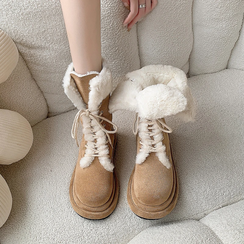 

Женские ботинки со шнуровкой, удобные ботинки средней длины на толстой подошве, с молнией сбоку, зима 2023