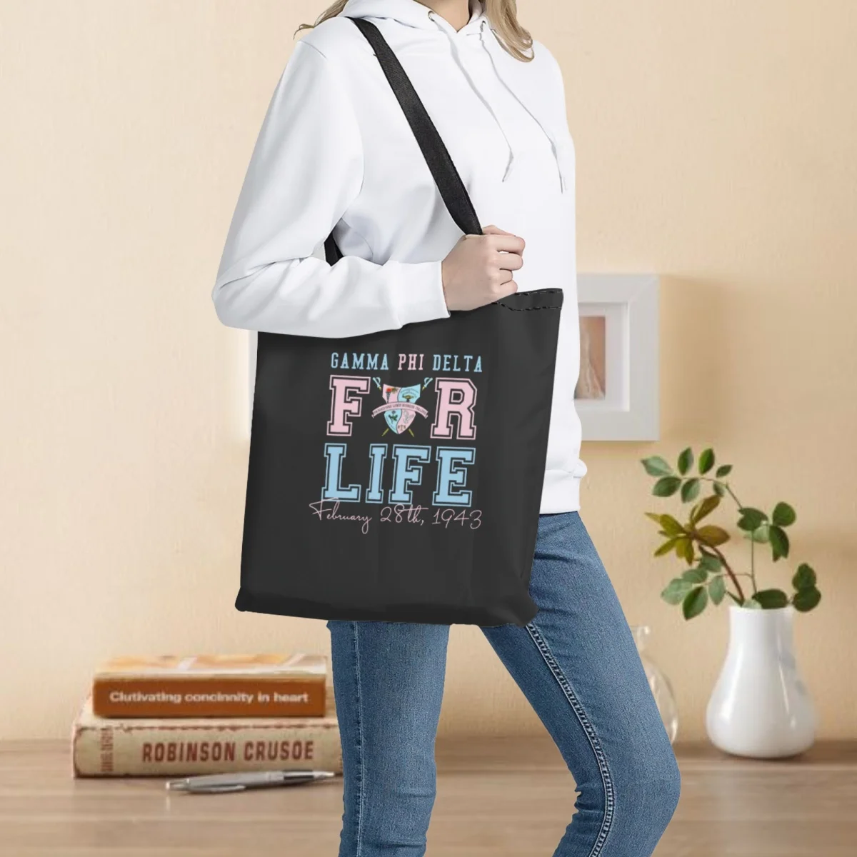 

Canvas Tote Bag for Women Shoulder Gamma Phi Delta Greek Life Sorority Gift Double Sided Print Eco-friendly Grocery Handbags