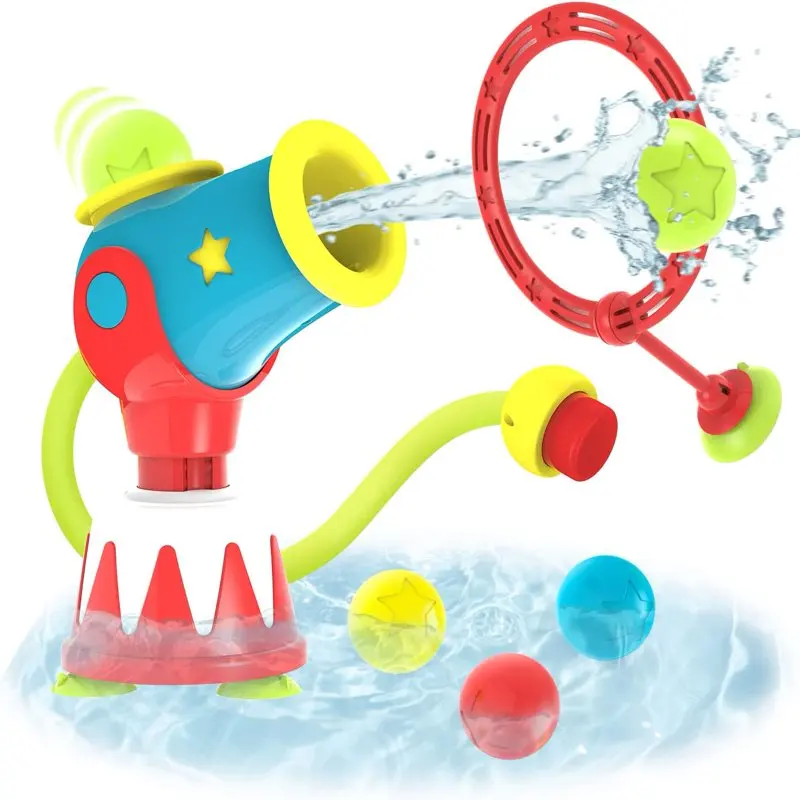 

Toddler Bath Toy - Water Ball Blaster Shooting Game for Bathtub - 5 Balls Plus Target Hoop , Kinetic Hand-Powered Pump (Ages 3-