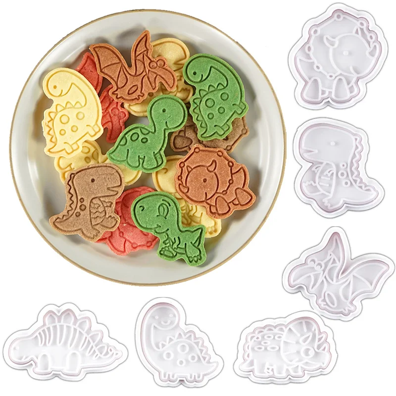 

4Pcs Dinosaur Cookies Cutter Mold Biscuit Embossing Moulds Fondant Cake Dessert Chocolates Stamp Kitchen Baking Bakeware Tools