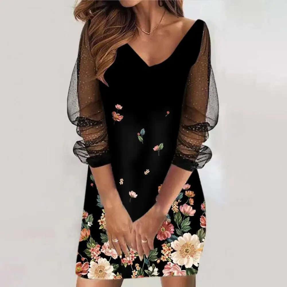 

Элегантное ТРАПЕЦИЕВИДНОЕ ПЛАТЬЕ, женские платья с V-образным вырезом, блестками и прозрачными рукавами, женские платья с кружевом и градиентным принтом, 2023