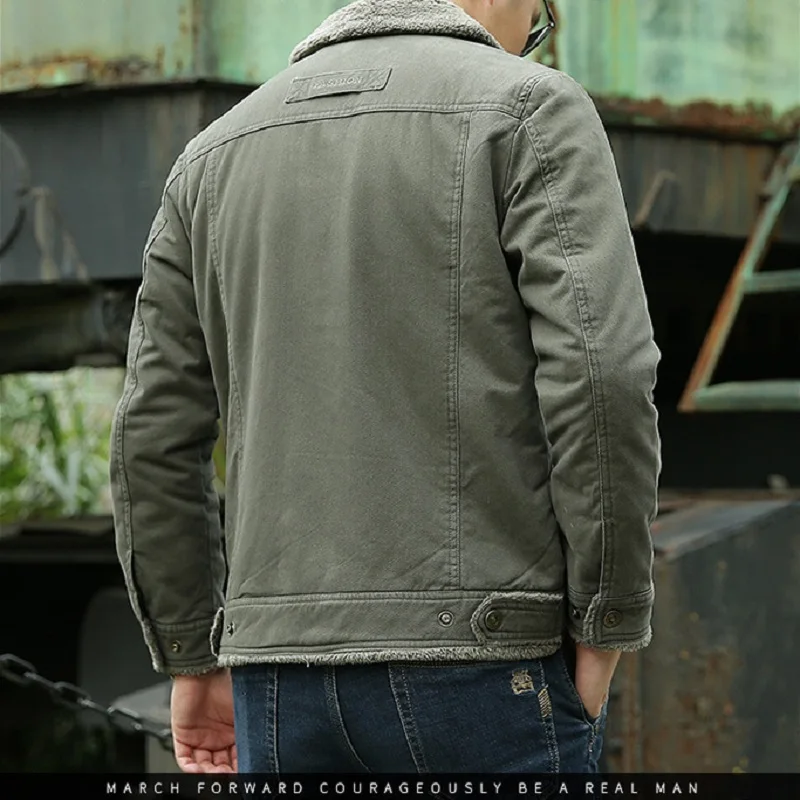 Men Bomber Jacket New Men's Winter Coat Plus Velvet Thickening Green Middle-aged Casual Jacket Short Tooling Loose Jacket Men