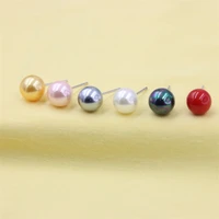 zfsilver 100 925 sterling silver fashion simple white red grey pink yellow shell pearl stud earrings jewelry for women charm