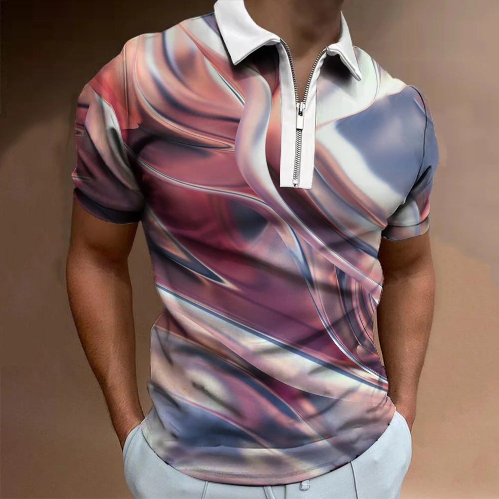 

Summer Daily Casual Colorful Street Zipper Polo Shirt Men's Lapel Fashion Casual Slim Fit Breathable Solid Color Men'sPolo Shirt