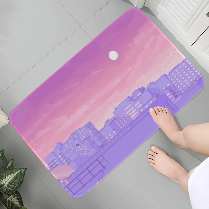 

Mats Living Room Bathroom Indoor Carpet Anti-slip Flannel Rug Art Anime Pink Moon Landscape Parlor Mat Lounge Rug Area Rugs