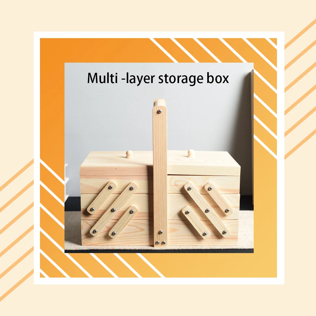 

Wood Sewing Box Jewelry Storage Cosmetics Case Three-layer Six Compartment Needles Organizer Foldable Home Travel