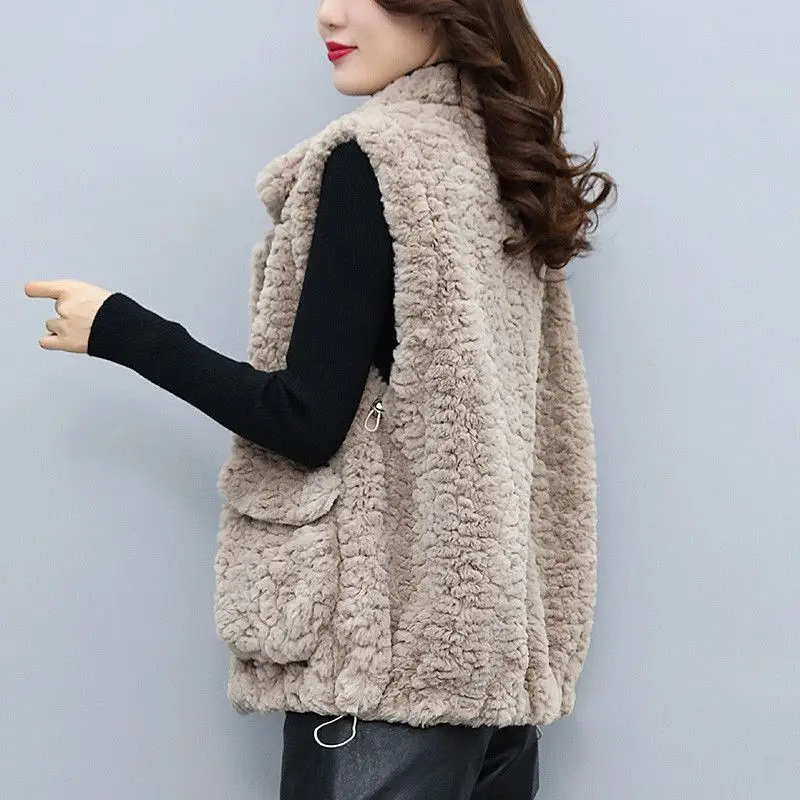 

New Imitation Lamb Plush Vest Female Korean Loose Fur In One Autumn Winter Sleeveless Warm Vest Jacket Women's Waistcoat V105