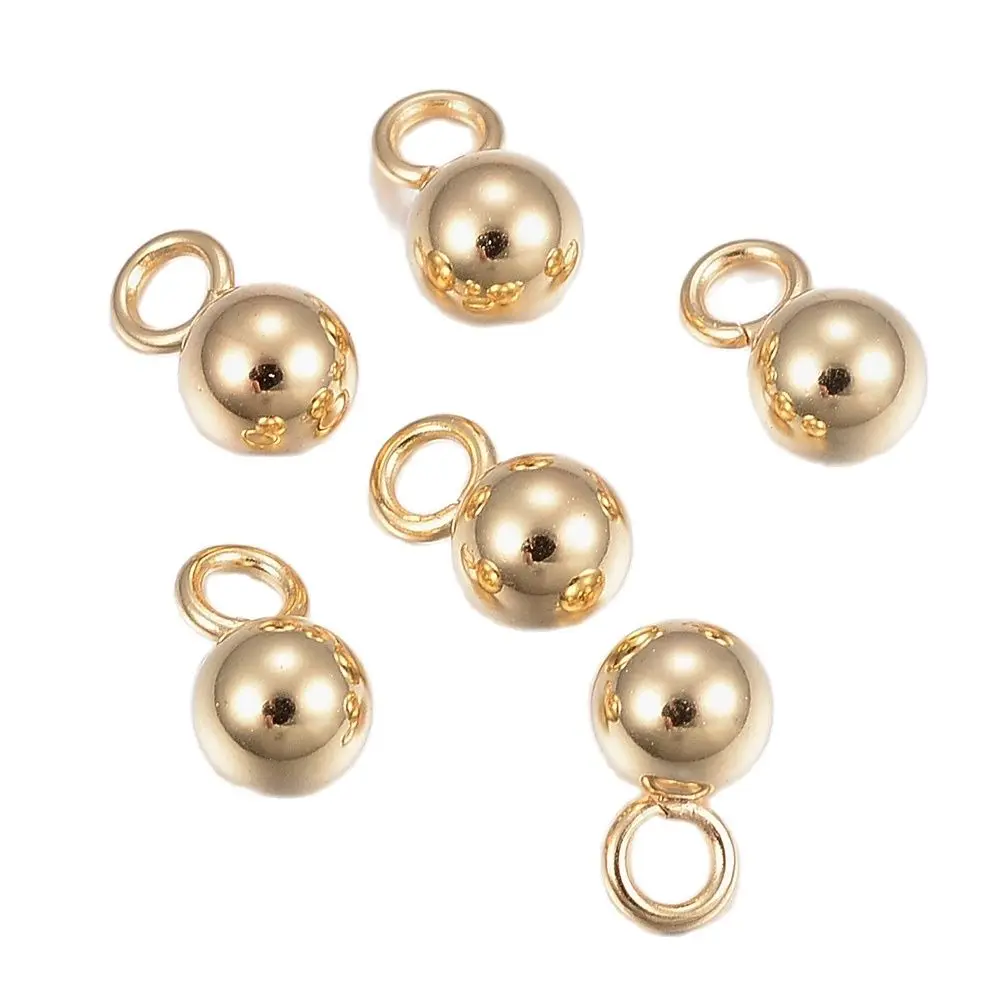 

100Pcs Stainless Steel Round Ball Charms Beads Golden Color for Jewelry Making 6x3mm, Hole: 2mm
