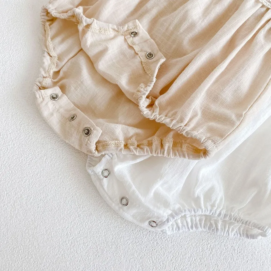 Baby Girls Bodysuit Toddler One-Piece Summer Newborn Rompers Infant Clothes Cotton Solid Color Lace Jumpsuit 3-18 Months