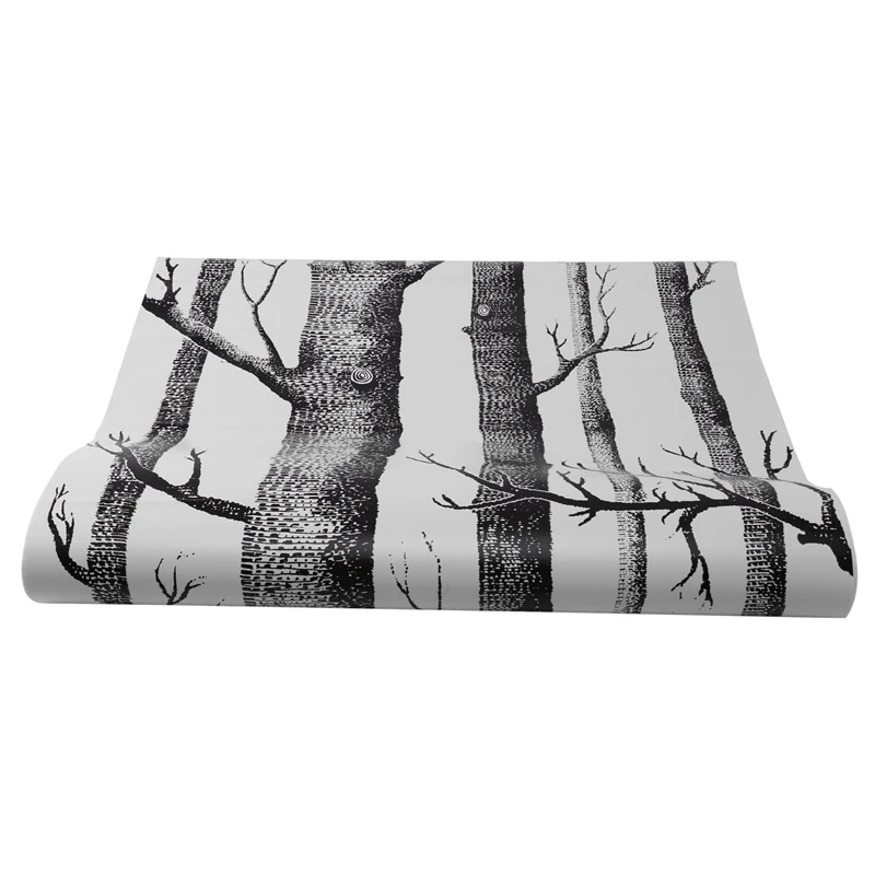 

Черно-белая бумага для стен в виде березы для спальни, современный дизайн, для гостиной, рулон рулонной бумаги для стен в деревенском лесу