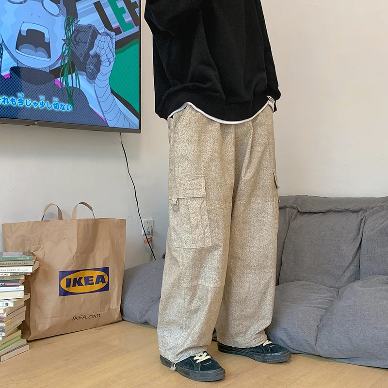 Oversized Cargo Jeans Men Fashion Casual Pocket Jeans Men Streetwear Hip Hop Loose Straight Denim Pants Mens Trousers M-2XL