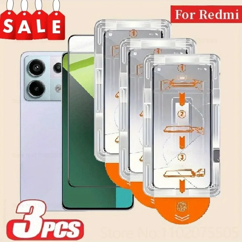 Фото 3 шт. закаленное стекло с полным покрытием для Xiaomi Redmi Note 14 14 Pro+ 14S Установка в один клик HD Film Note 13 12 Pro 13 ProPlus 13R №1