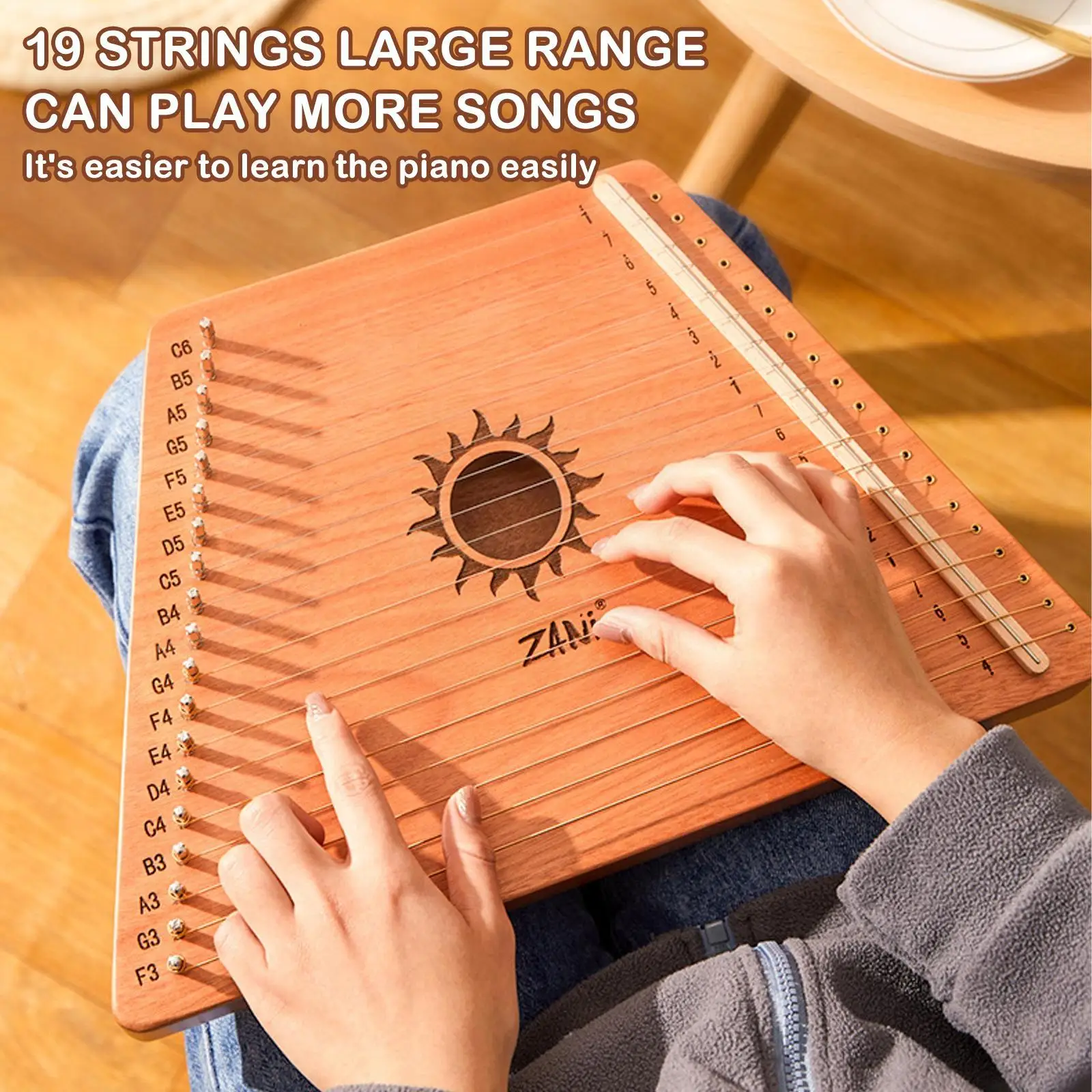 

19 Strings Wooden Mahogany Lyre Harp Musical Instrument Stringed Instrument Lyre Harp With Tuning Tool For Beginner Gift Q4x5
