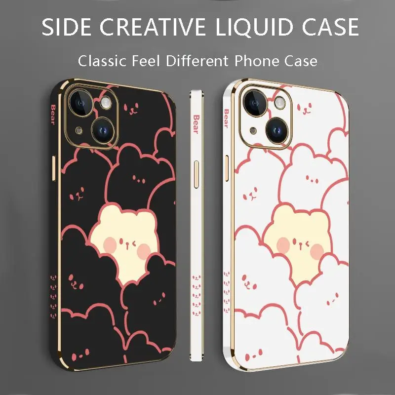 Stacking Bear Luxury Plating Phone Case For iPhone 14 13 12 11 Plus Pro Max Mini X XR XS SE2020 8 7 6 6S Plus Cover