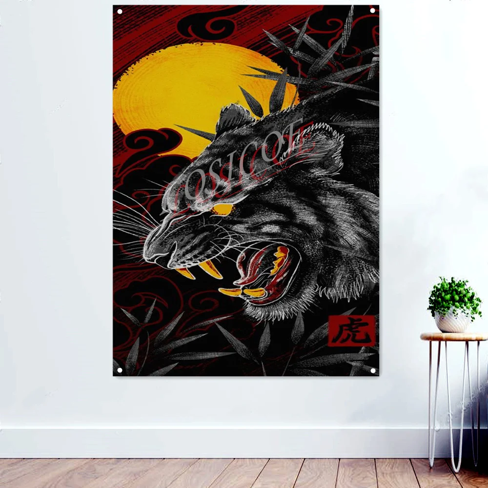 

Tiger Ukiyo-e Tattoo Art Picture Banners Wall Hanging Flag Mural Vintage Posters and Prints Wall Decor Tapestry Canvas Painting