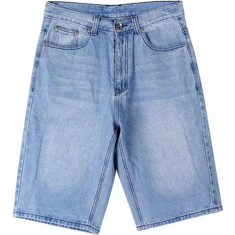 Summer Men's Wide Leg Denim Shorts Loose Straight Skating Shorts Middle Pants Jeans Plus Size