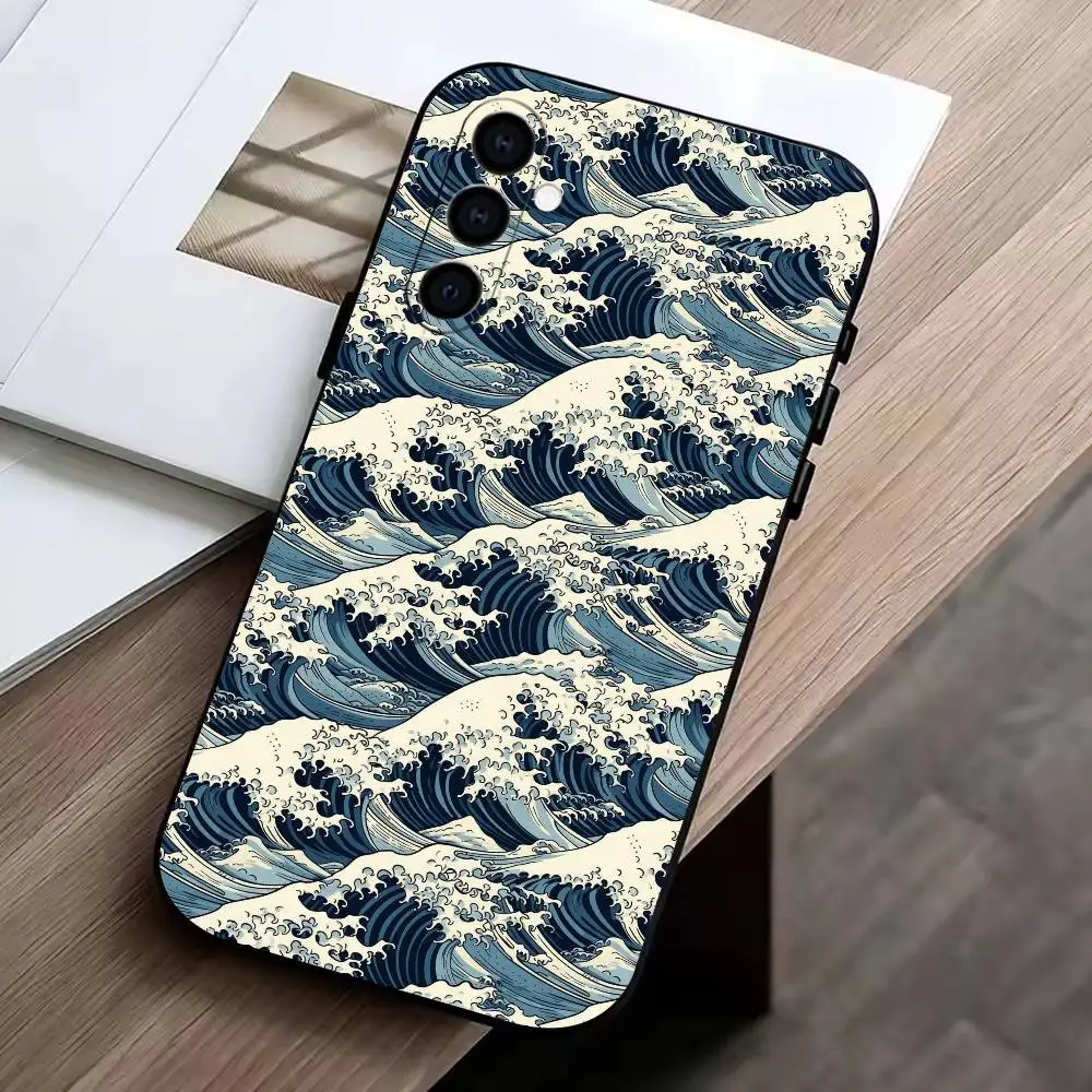 Фото Чехол для телефона U-kiyo-e Ocean Waves art, черный, силиконовый, мягкий, для Samsung Galaxy A73, A72, A71, A70, A53, A52, A51 №2