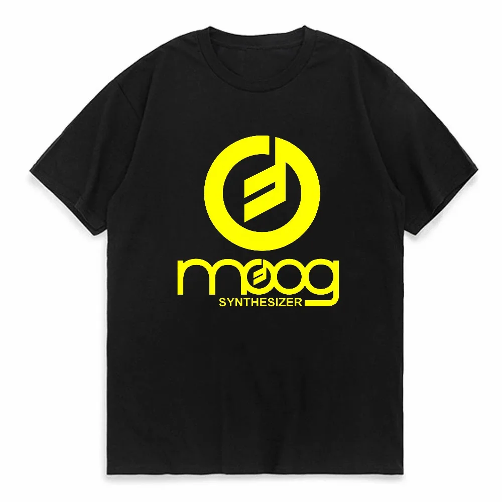 Фото Футболка с логотипом MOOG Synthesizer для любителей музыки, удобный стильный дизайнерский топ для повседневной носки, футболка унисекс с короткими рукавами №1