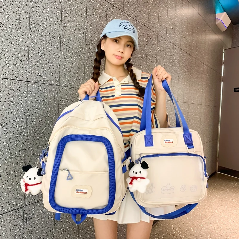 

Backpack Women's New Fashion Trend Cotton Circle Large-capacity Backpack Hit Color Junior High School Student Schoolbag Male