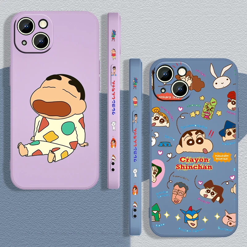 

Crayon Shin chan Cute Case For Apple iPhone 13 12 Mini 11 Pro XS MAX XR X 8 7 6S SE Plus Liquid Left Rope Phone Cover Coque Capa
