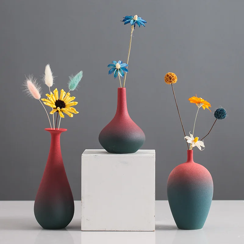 

Vintage Pampas Ceramic Small Vases for Rustic Home Living Room Table Bookshelf Decor Multicolor Gradient Flower Vase