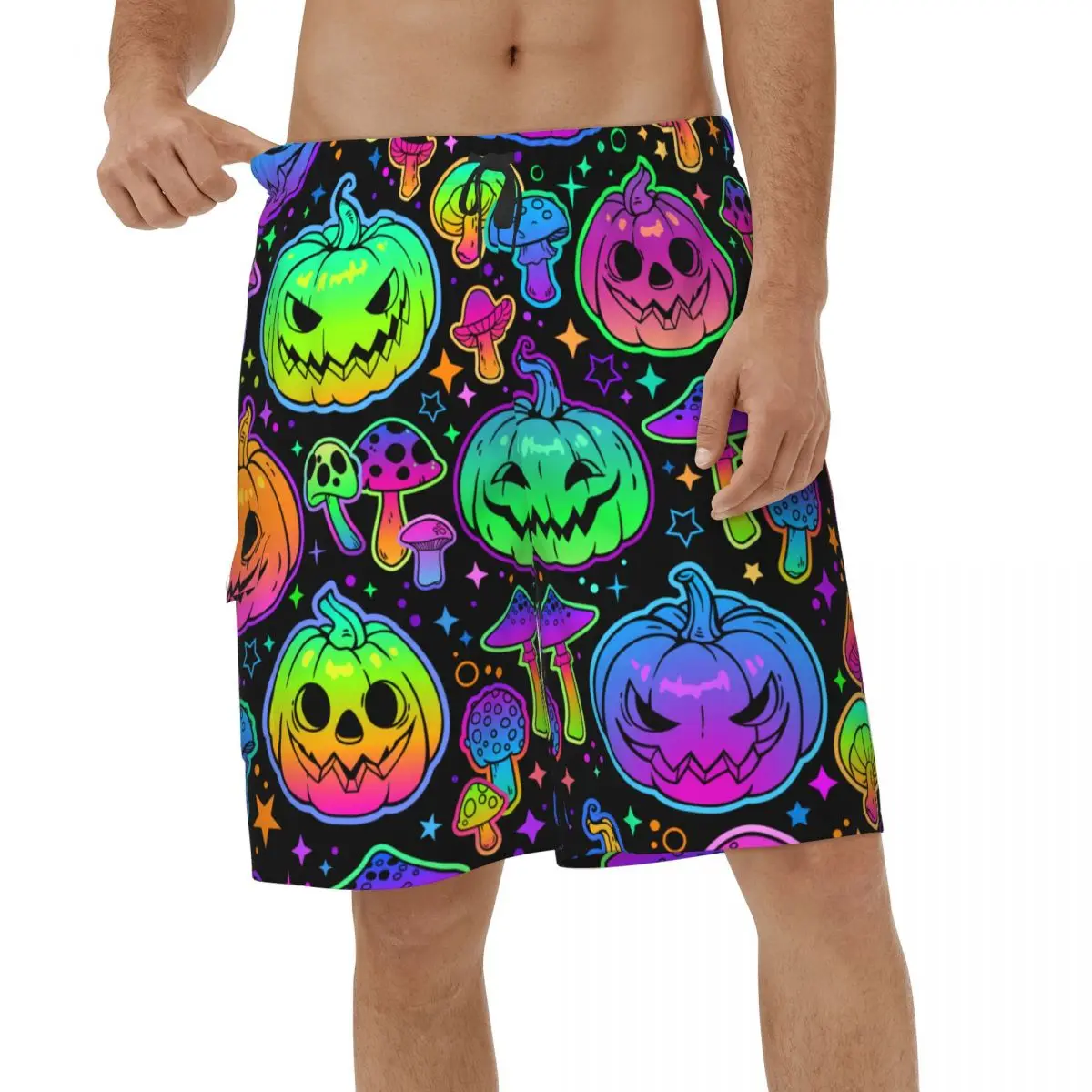 

Magic Mushrooms And Pumpkins Shorts Quick Dry Mens Swimming Shorts Beach Men Beachwear