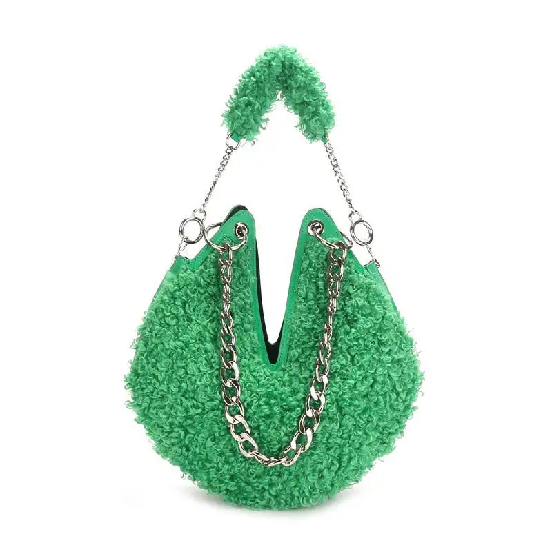 

Fashion Female Genuine Leather Shoulder Bags High Quality Wool Ladies Hand Bags Luxury Designer Chains Handbags For Women Totes