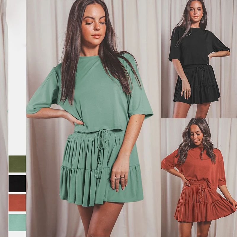 

Новинка, Лидер продаж, свободный однотонный топ с круглым вырезом и рукавом средней длины, женская футболка со шнуровкой и плиссировкой