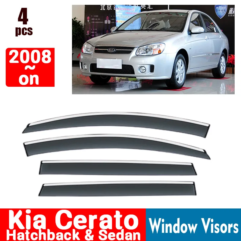 FOR Kia Cerato 2008-On Window Visors Rain Guard Windows Rain Cover Deflector Awning Shield Vent Guard Shade Cover Trim