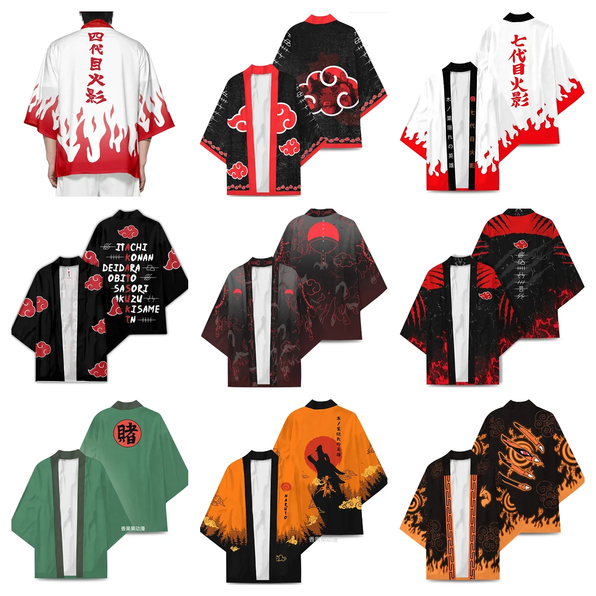 Кимоно из аниме плащ Какаши Akatsuki Uchiha Itachi косплей Wafuku Kurama с 3D принтом юката