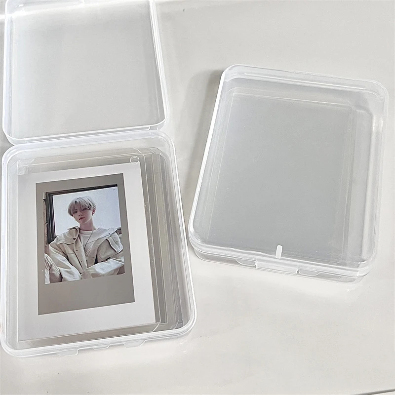 

Rectangular Plastic Transparent Storage Box With Lid Stickers Collection Desktop Container Case Multipurpose Home Storage Box