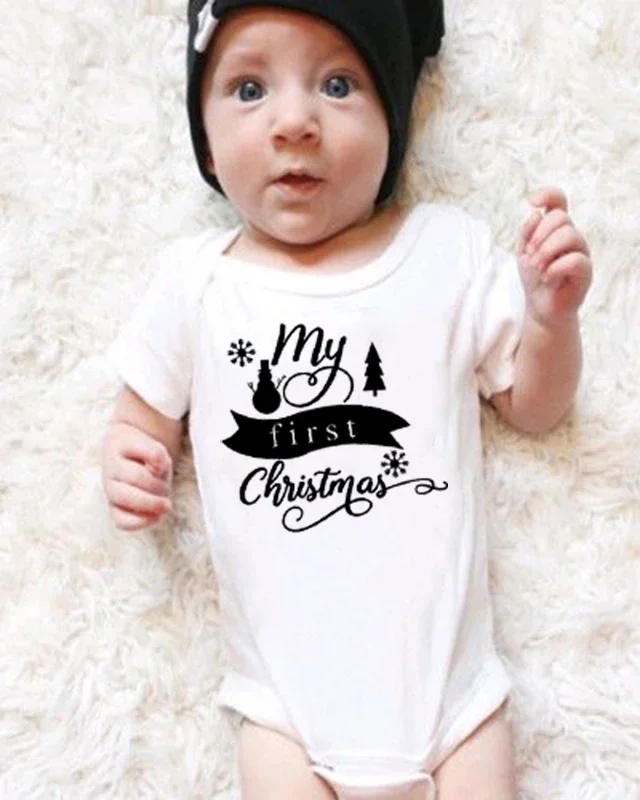 

Мой первый Рождественский комбинезон для новорожденных, забавный комбинезон с коротким рукавом для маленьких мальчиков и девочек, милый комбинезон