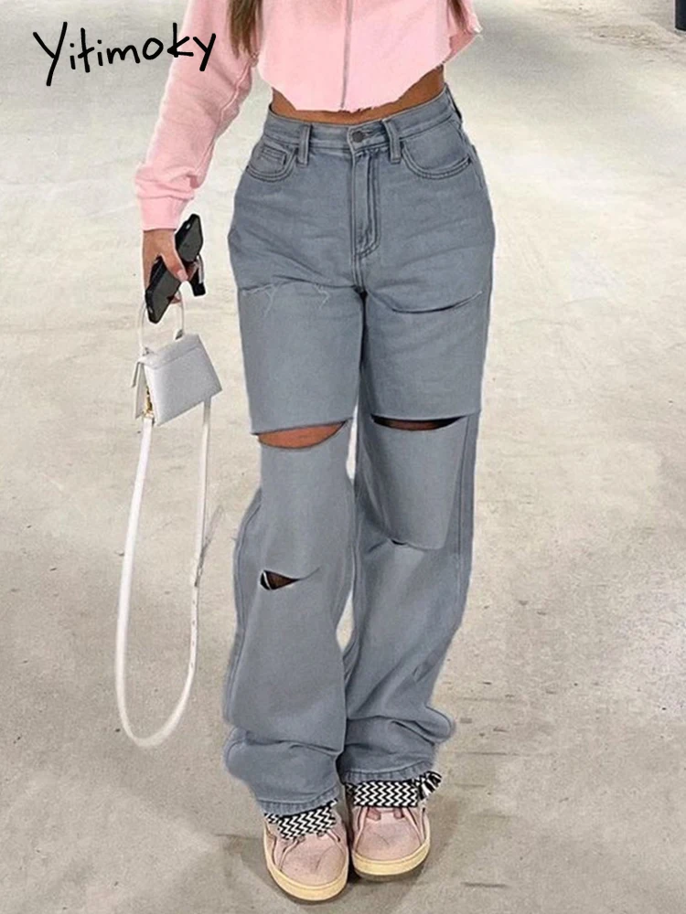 

Yitimoky Ripped Jeans Baggy Women Y2K Streetwear High Waist Cargo Pants Vintage Wide Leg Denim Trousers Joggers Fashion Bottoms