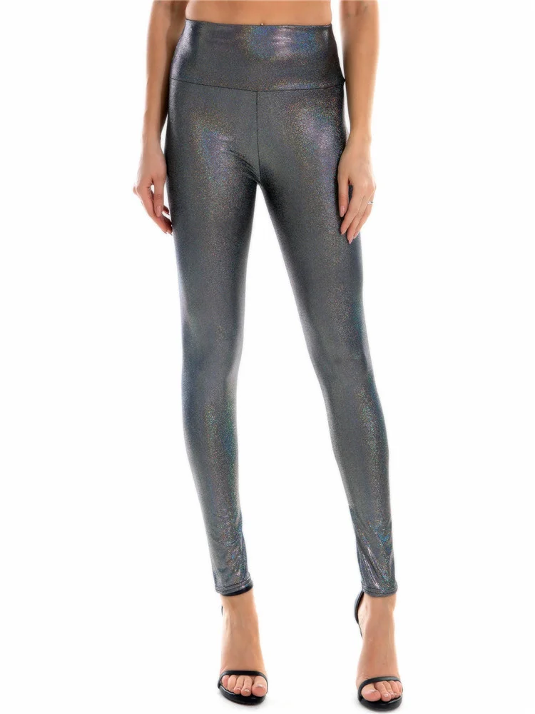 YRRETY Women's Metallic Shiny Leather Yoga Workout Pants Elastic Waist Sexy Sports Clothing Fitness Leggings Gym Sportswear Hot