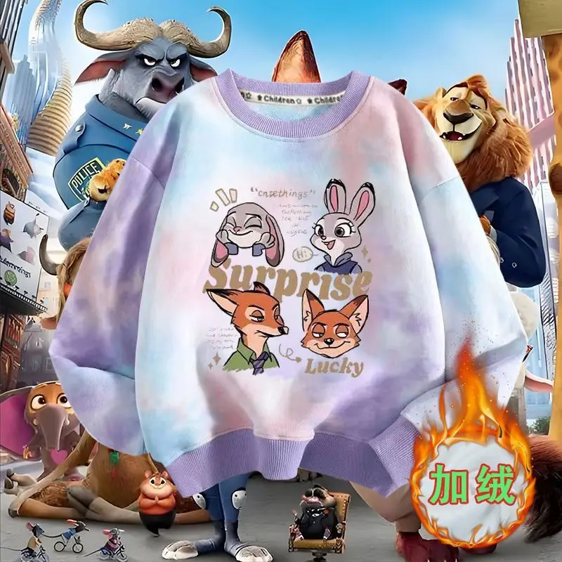 Фото Весенняя детская одежда для мальчиков и девочек, толстовка с принтом Disney Zootopia 2, Джуди Хоппс, Ник Вайлд, топ, детский пуловер с героями мультфильмов №1