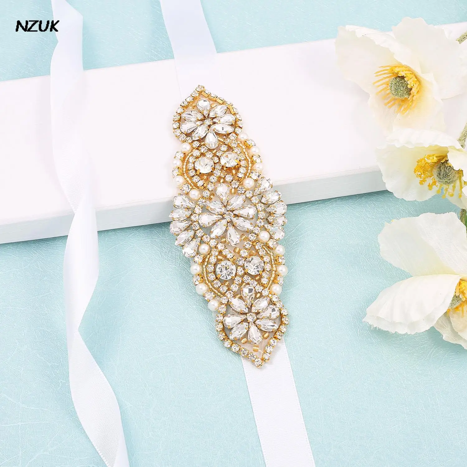 

NZUK Wedding Belt Crystal Diamond Bridal Sash Gold Bridal Belt Rhinestone paski damskie For Wedding Evening Gown