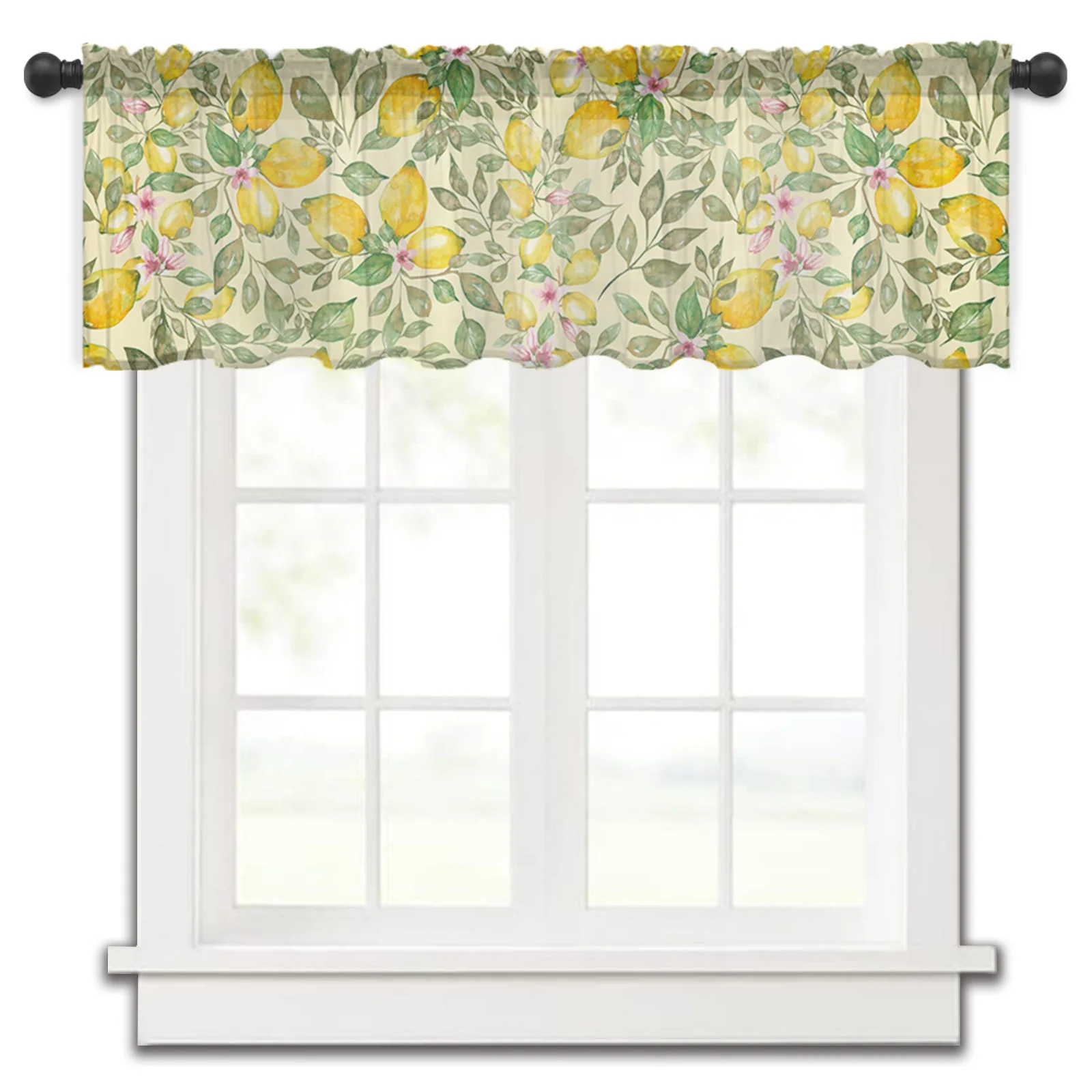 

Watercolor Lemon Flower Kitchen Small Window Curtain Tulle Sheer Short Curtain Bedroom Living Room Home Decor Voile Drapes