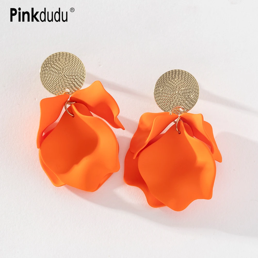 

Pinkdudu Romantic 8 Color Rose Petal Drop Earrings Elegant Spring Metallic Painted Flower Casual Earring for Women Gifts PD1123