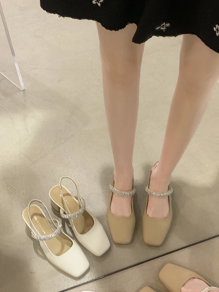 

Women's Shoes Sandals Spring and Autumn 2023 Summer New Fashion Flash Diamond Vintage High Heels Slippers