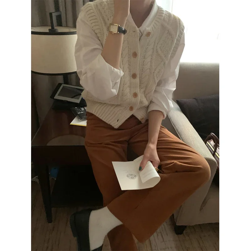 Укороченный свитер жилет Женский вязаный кардиган в Корейском стиле уличная