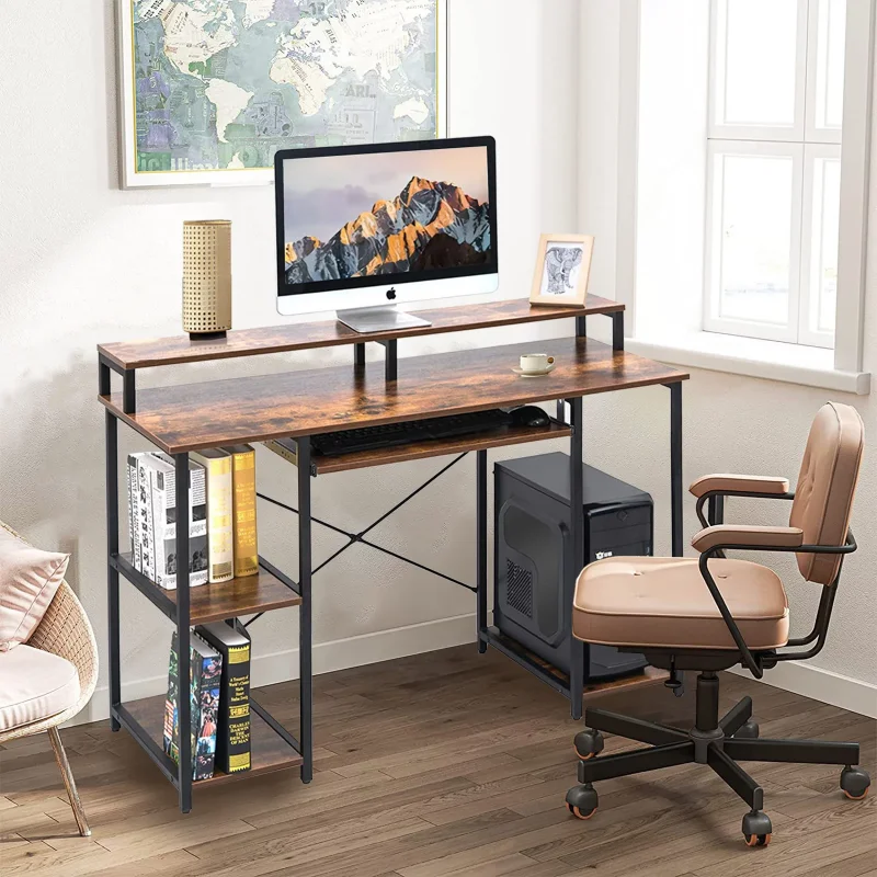 

SUGIFT Computer Desk 47", Home Office Desk with Keyboard Tray & Monitor Stand Study Writing Table with Storage Shelves desk