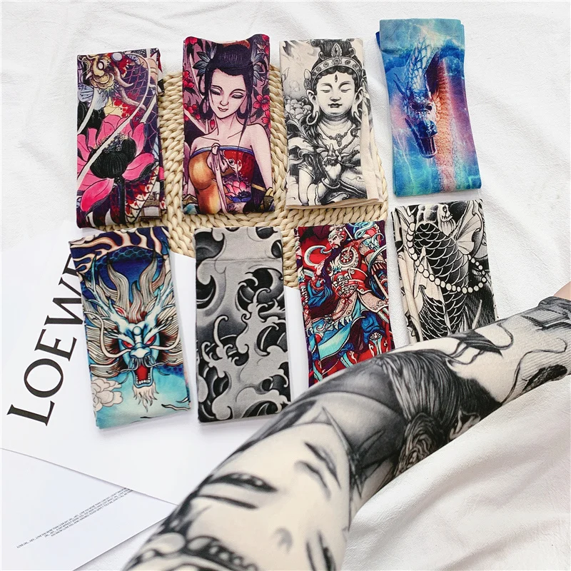 Перчатки Бесшовные с татуировкой для мужчин и женщин длинные уличные митенки