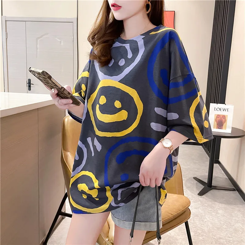 

2022 new fashion funny print Women T-shirts oversize O-Neck Short Sleeve T shirt Harajuku graphic tee Couples y2k aesthetic tops