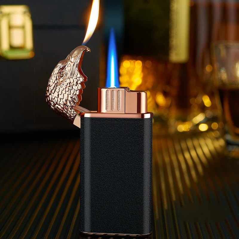 

2022 NEW Metal Eagle Head Double Fire Lighter Mini Cigarette Lighters Butane Gas Lighter Windproof Cigar Lighter Gadgets For Men