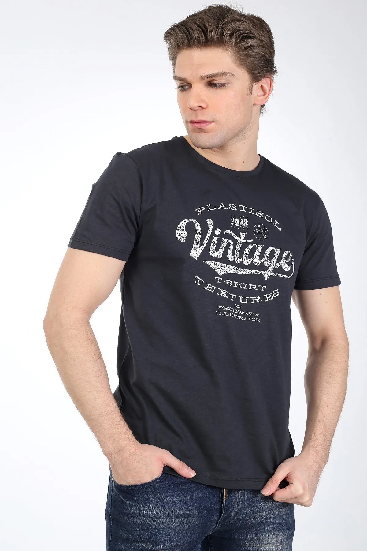 

Pianoluce Male Cotton Half Sleeve Printed Bike Collar Regular T-Shirt Anthracite PLMN21RTS017